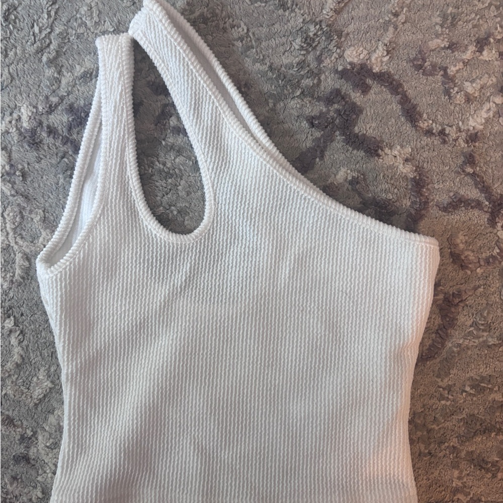 Princess Polly Ivory Ribbed One-Shoulder Top